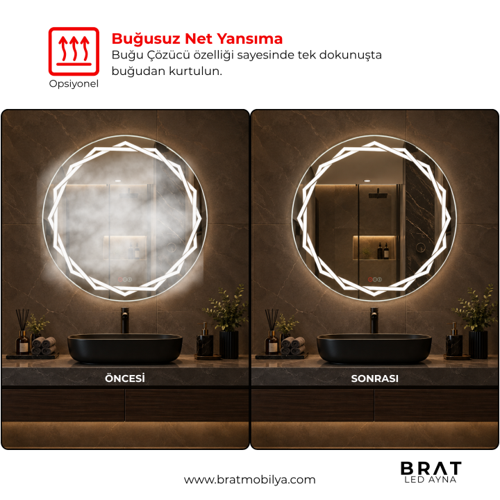 Brat B060 Dokunmatik Açma Kapamalı Yuvarlak Led Ayna