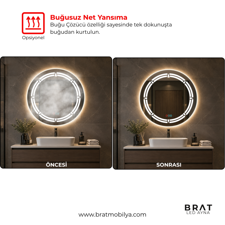 Brat B062 Dokunmatik Açma Kapamalı Yuvarlak Led Ayna