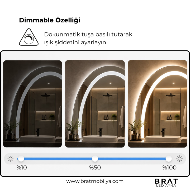 Brat B076 Dokunmatik Açma Kapamalı Yuvarlak Led Ayna