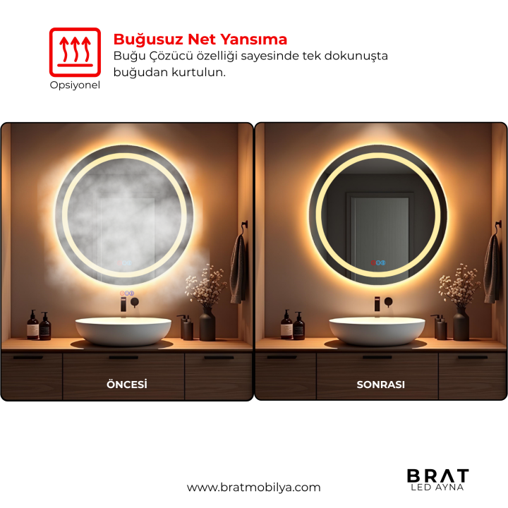 Brat B052 Dokunmatik Açma Kapamalı Yuvarlak Led Ayna