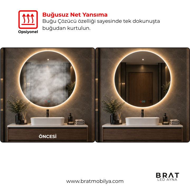 Brat B076 Dokunmatik Açma Kapamalı Yuvarlak Led Ayna
