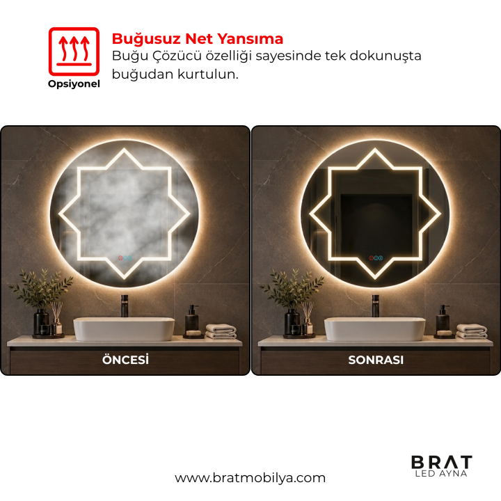 Brat B099 Dokunmatik Açma Kapamalı Yuvarlak Led Ayna