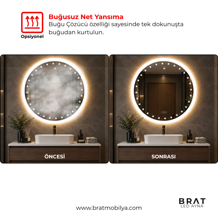 Brat B097 Dokunmatik Açma Kapamalı Yuvarlak Led Ayna