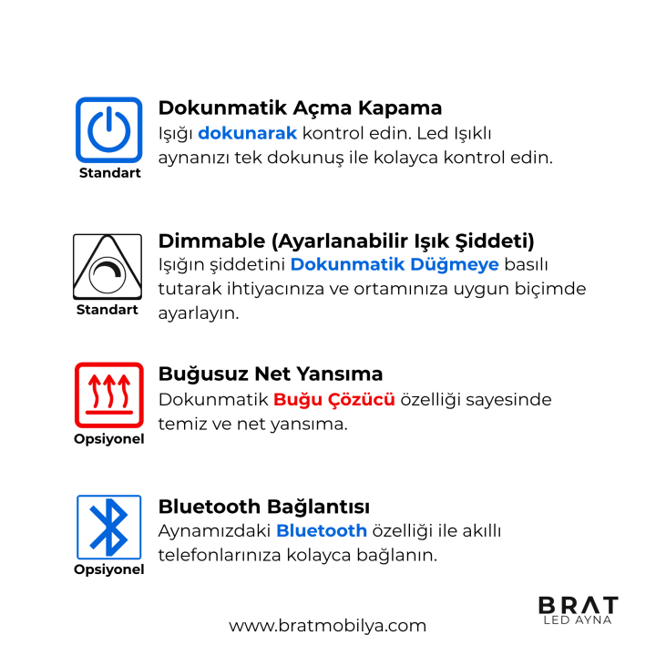 Brat B076 Dokunmatik Açma Kapamalı Yuvarlak Led Ayna